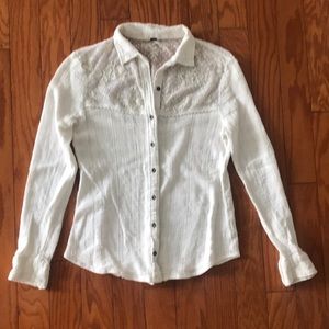 Free People Collared Linen Top w Lace Accent
